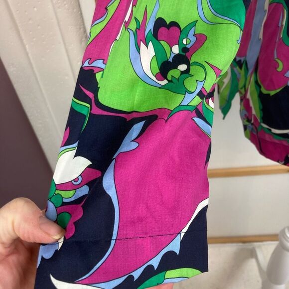 Talbots Mandarin Collar Blouse Italian designer vibe,beautiful fabric side vents - Picture 9 of 13